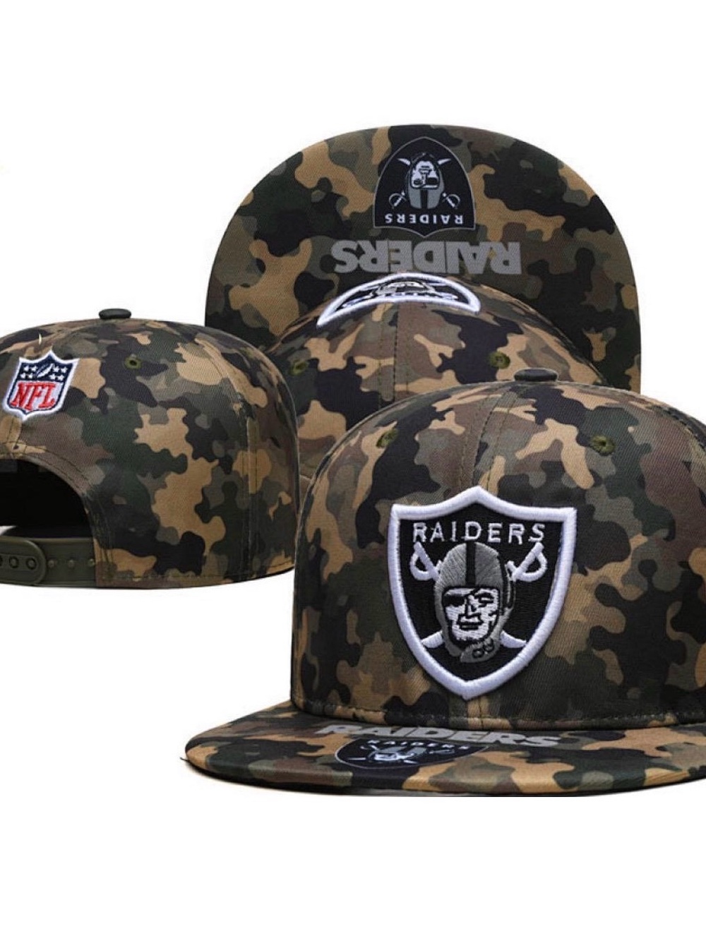 New Era Oakland Raiders Camo Snapback Hat - Green / Brown / Black